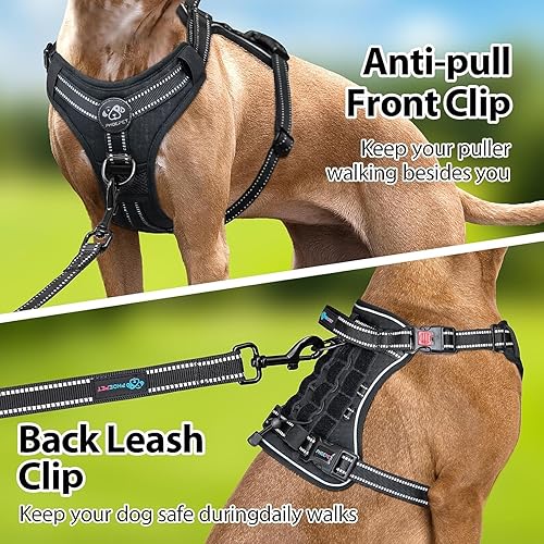Miniatura 4 de PHOEPET Arnés táctico sin tirones para perro, chaleco de servicio con paneles Molle y bucle, fácil control con asa para perros grandes (negro, XL)