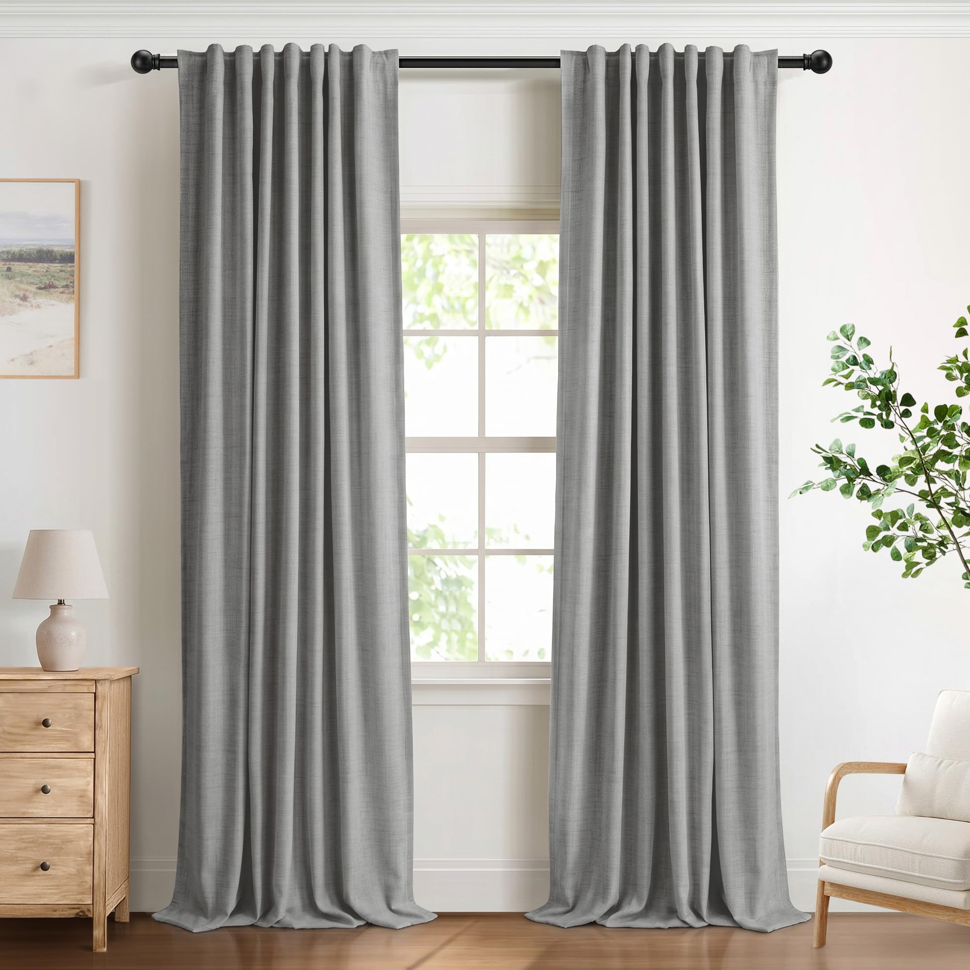 DEFYNEE 100% Blackout Curtains for Bedroom, 50 x 90 Inch Drop, Back Tab/Rod Pocket, Thermal Insulated Curtains with Coating Back Layers, for Room Darkening Privacy Protection, 2 Panels, Gray