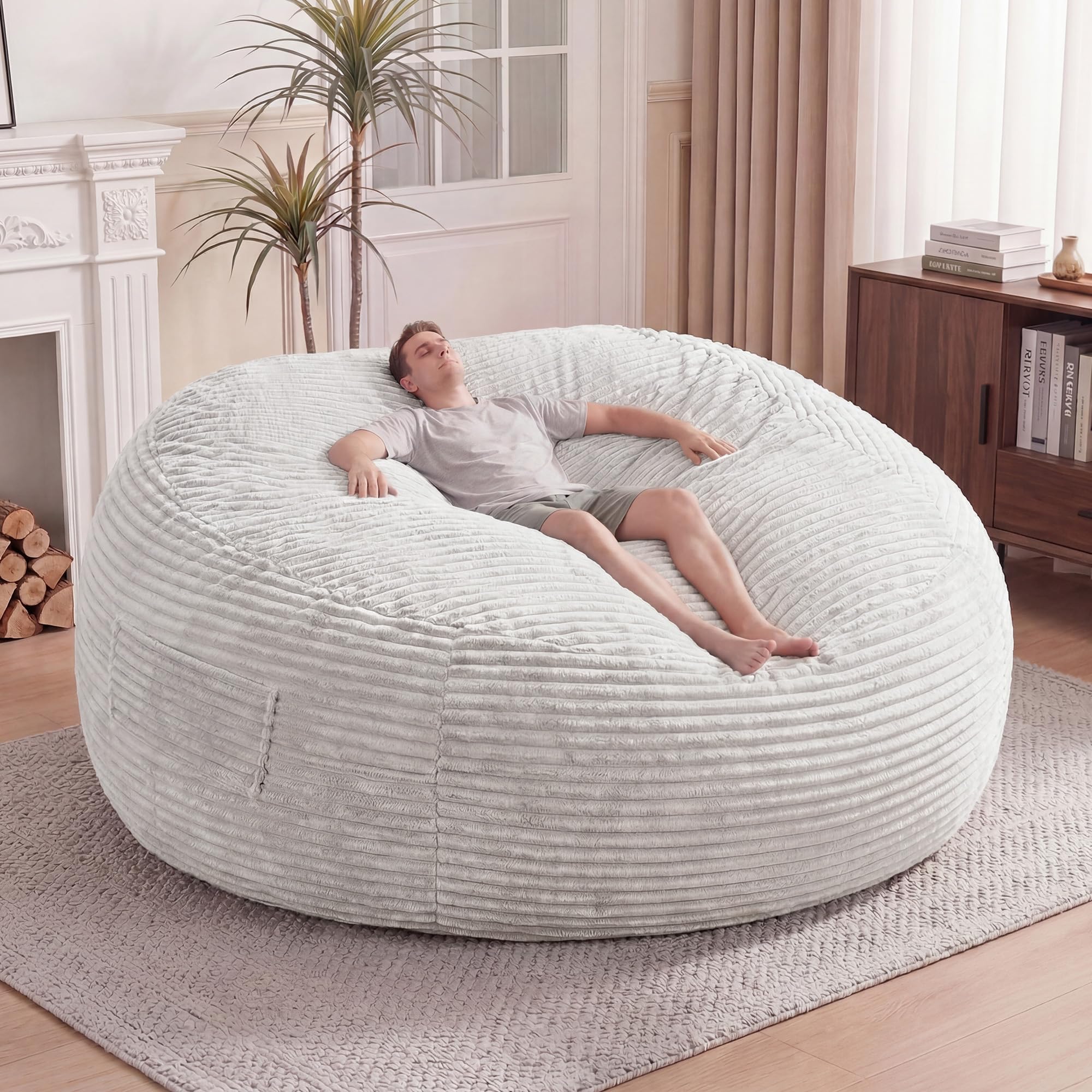 - Claiks 8 Ft Giant Foam Bean Bag Chair, Oversized Couch with Removable Cover, Soft Plush Bean Bag Chairs for Adults and for Kids Teens Adults in Living Room, Beige