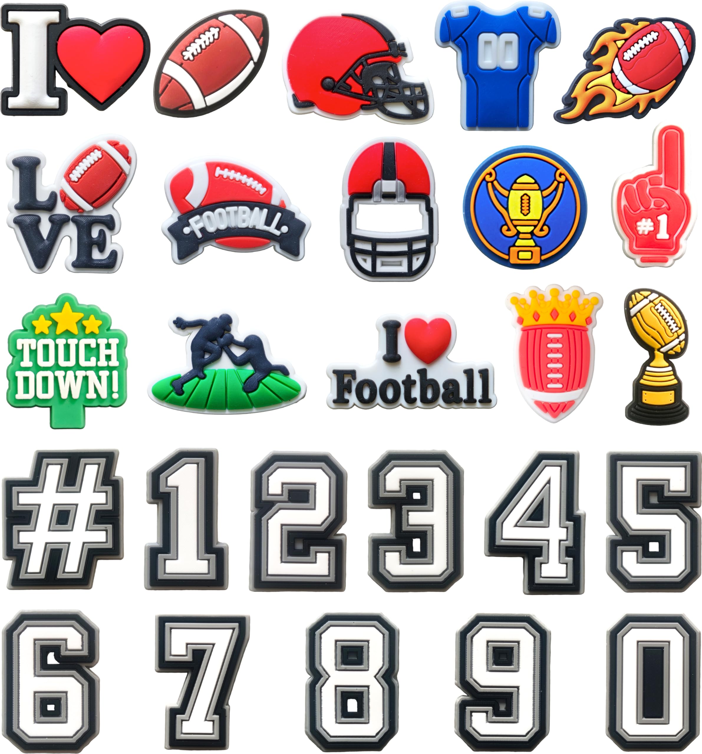 Mowzury Football Baseball Softball Basketball Soccer Shoe Charms for Clogs,Cute Sports and Number Accessories Pins for Decoration Boys Girls Kids
