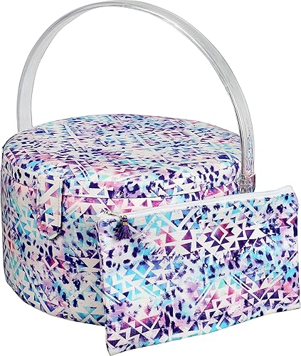 Miniatura 10 de SINGER Cesta de costura redonda grande de alta calidad con estampado de selva con kit de costura de viaje de emergencia y bolsa con cremallera a