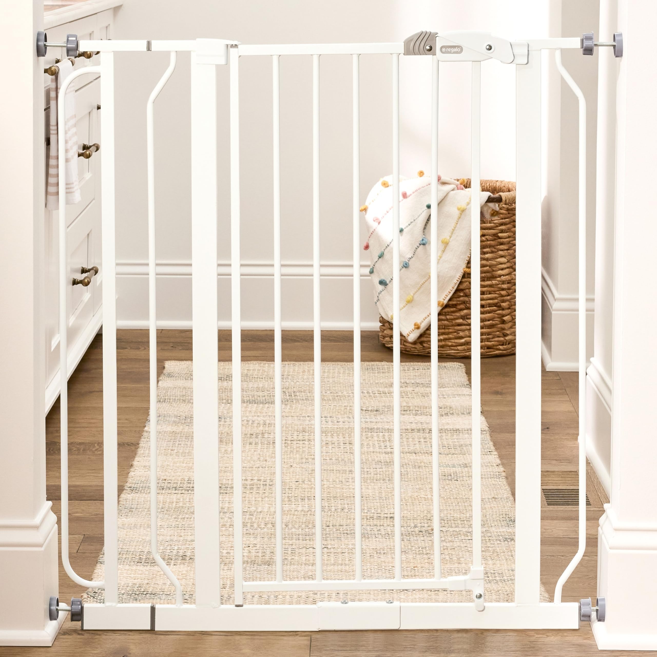 Regalo Easy Step Extra Tall Walk Thru Gate, White, 13 Pounds, 9 Piece Set, (1166 H DS)