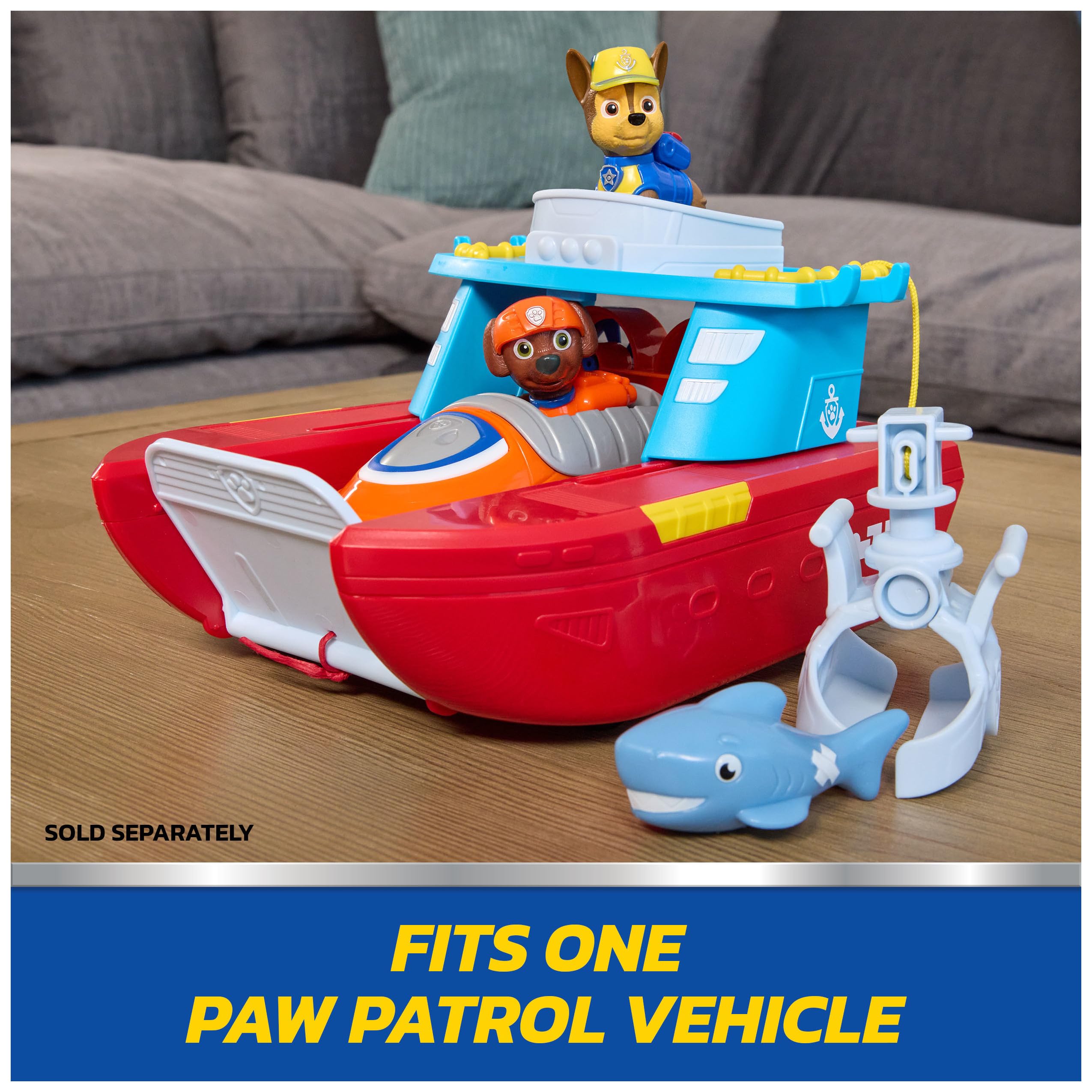 PAW PATROL – Sea Patroller Rettungsboot mit Chase Figur und Hai, ca. 23 cm, 2 Einsatzmodi Wasser & Land, für Kinder ab 3 Jahren