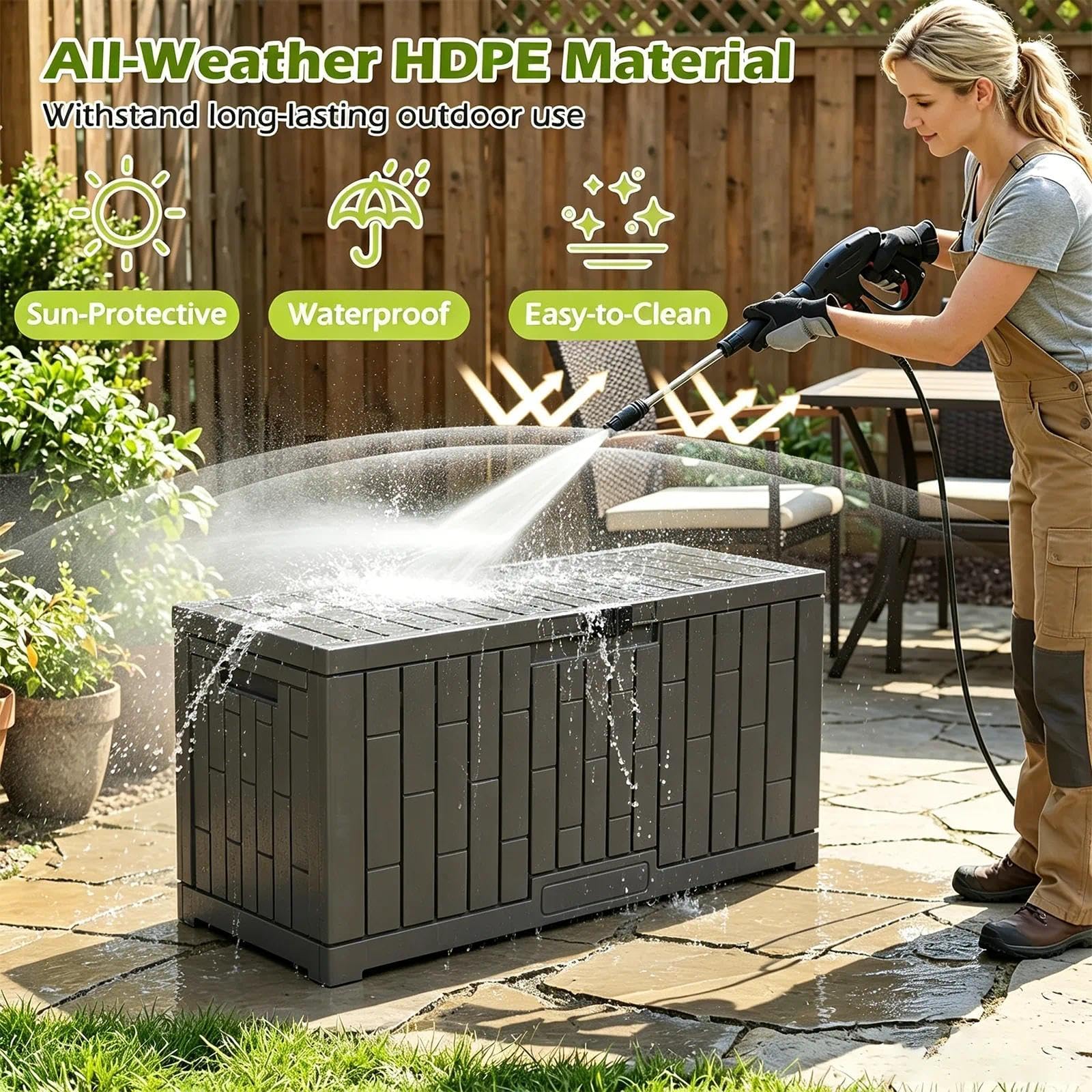 Générique Boîte De Rangement De Jardin De Grande Capacité Matériau PP Résistant Aux Intempéries Et À La Poussière Avec Trou De Serrure Adapté Aux Outils De Jardinage(Extra Extra Large)