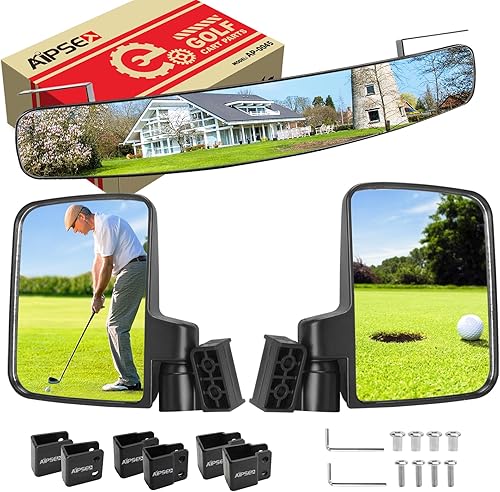 Miniatura 1 de AIPSET Espejo convexo para carrito de golf de 16.5 pulgadas, espejo convexo sin perforaciones, plegable, kit universal compatible con EZGOClub