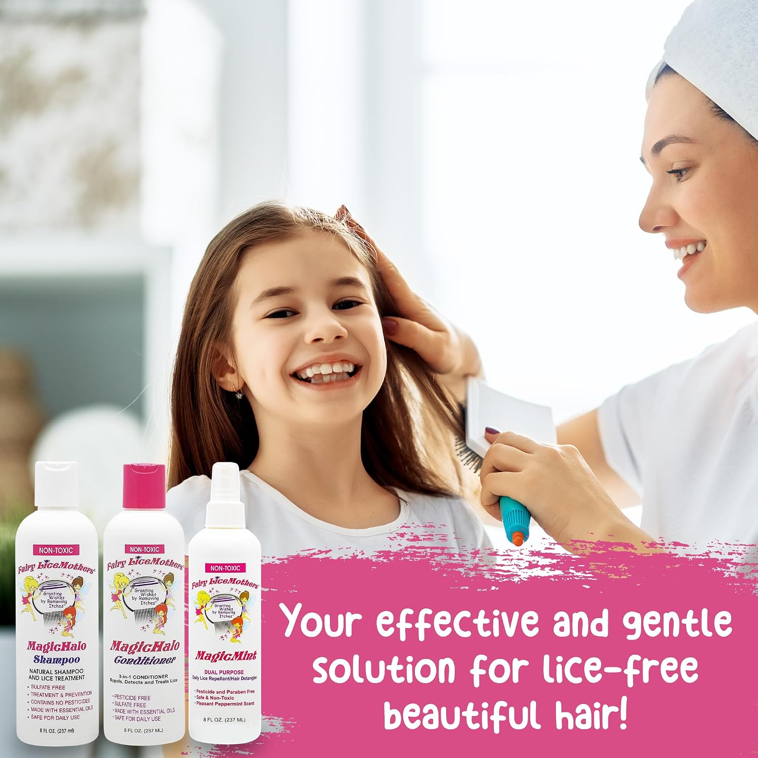 Fairy LiceMother - 8 oz MagicHalo Shampoo, Conditioner, Hair Spray Lice Treatment Kit