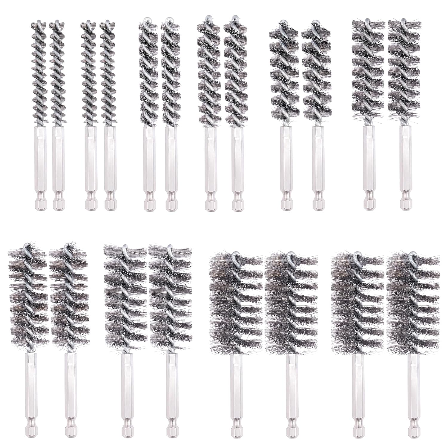 20pcs Drill Brush Attachments for Cleaning, Wire Brush for Drill, Drill Wire Brush, Stainless-Steel Bore Brush with Handle 1/4 Inch Hex Shank, for Drill Attachment, Tube Cleaning Rust