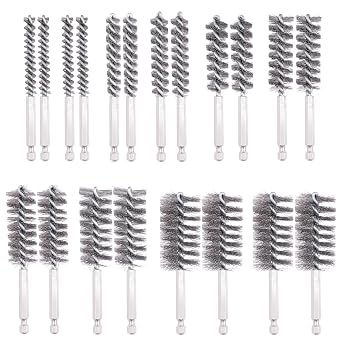 Wire Bore Brush for Drill, 20Pcs Drill Wire Bore Brush, Stainless Steel Bore Brush Set for Power Drill Cleaning, with 1/4" Hex Shank, for Polishing, Rust and Tube Cleaning