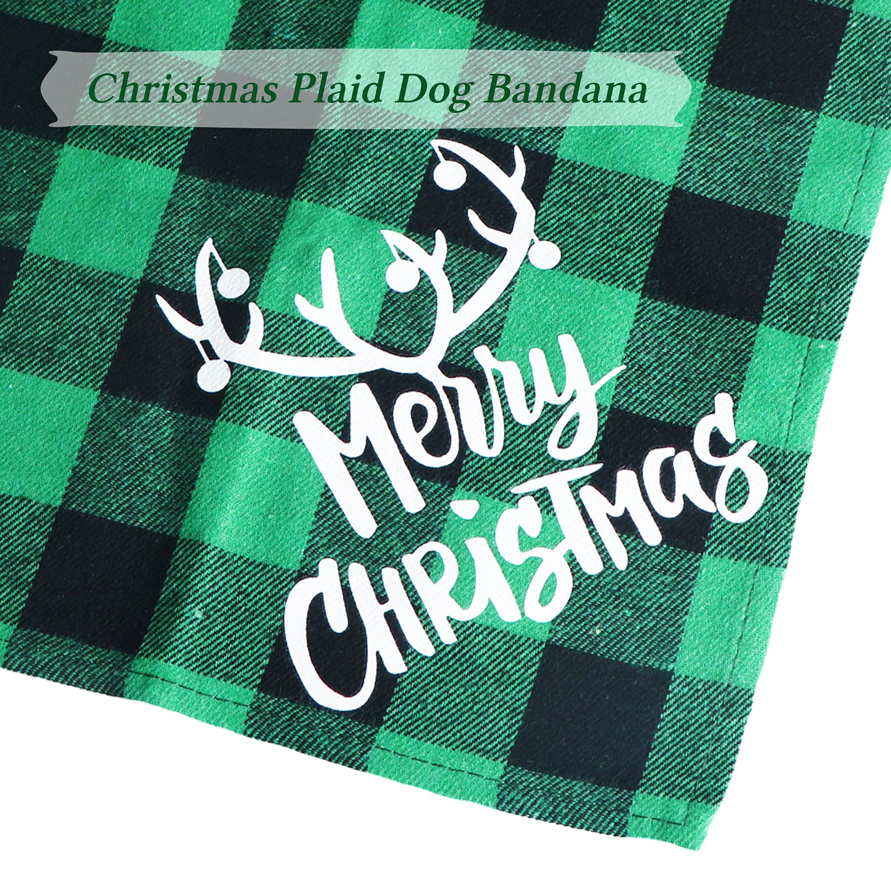 STMK Confezione da 2 bandane natalizie per cani, motivo natalizio con motivo a quadri, per feste di Natale, per cani di taglia piccola e media taglia (rosso e verde, Buon Natale)