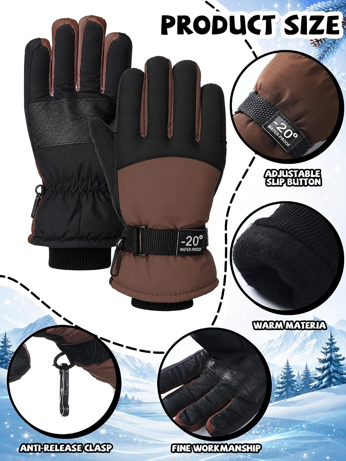 Geyoga 3 Pairs Kids Winter Ski Gloves Waterproof image 5