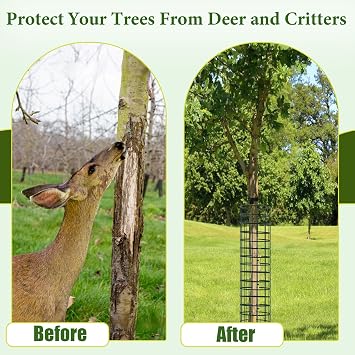 Tree Trunk Protector, 3 Pack Metal Mesh Tree Bark Protector 5'' Dia x 16-1/2'' H with Zip Ties & Stakes, Expandable tree guards trunk protector, Tree Protectors from Deer, Trimmers (3 Packs)