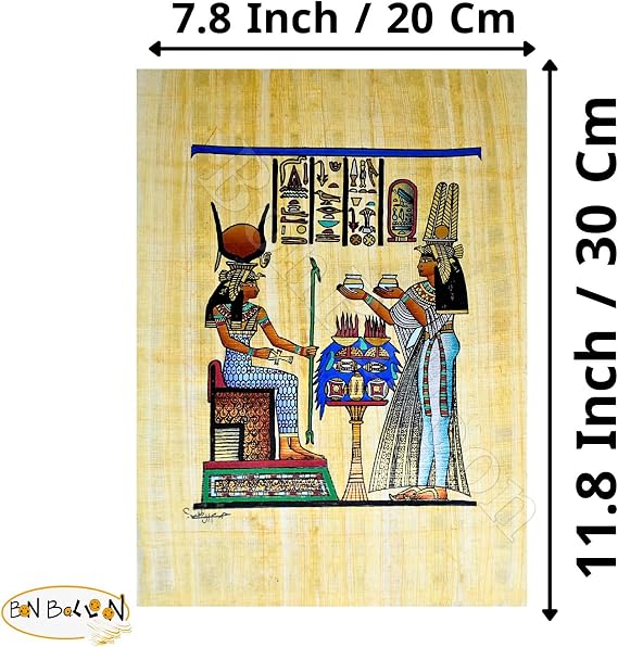 Authentic Egyptian Egypt Original Hand Painted Painting Papyrus Paper Pharaohs Ancients 7.8x11.8 ( 20 x 30 cm ) Cleopatra Nefertiti Nefertary Queens Hieroglyphic Scroll History Papyri Hieroglyphics