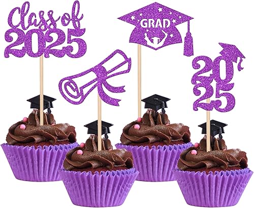 Miniatura 68 de 30 piezas 2024 de graduación 2024 decoración para cupcakes de doble cara clase de 2024, diploma 2024, felicitaciones graduadas, decoraciones
