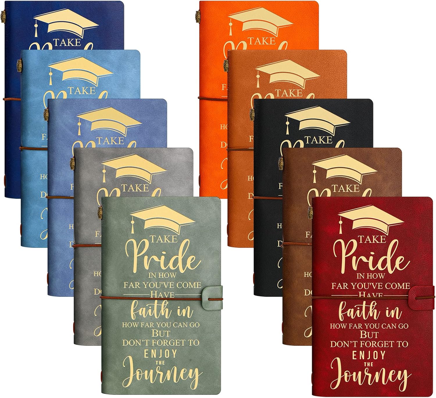 Kosiz 10 Pcs 2026 Graduation Gifts Bulk Inspirational Leather Journal Notebooks Graduation Gifts for Her Him 136 Pages Vintage Travel Diary for Graduates High School University College Supplies