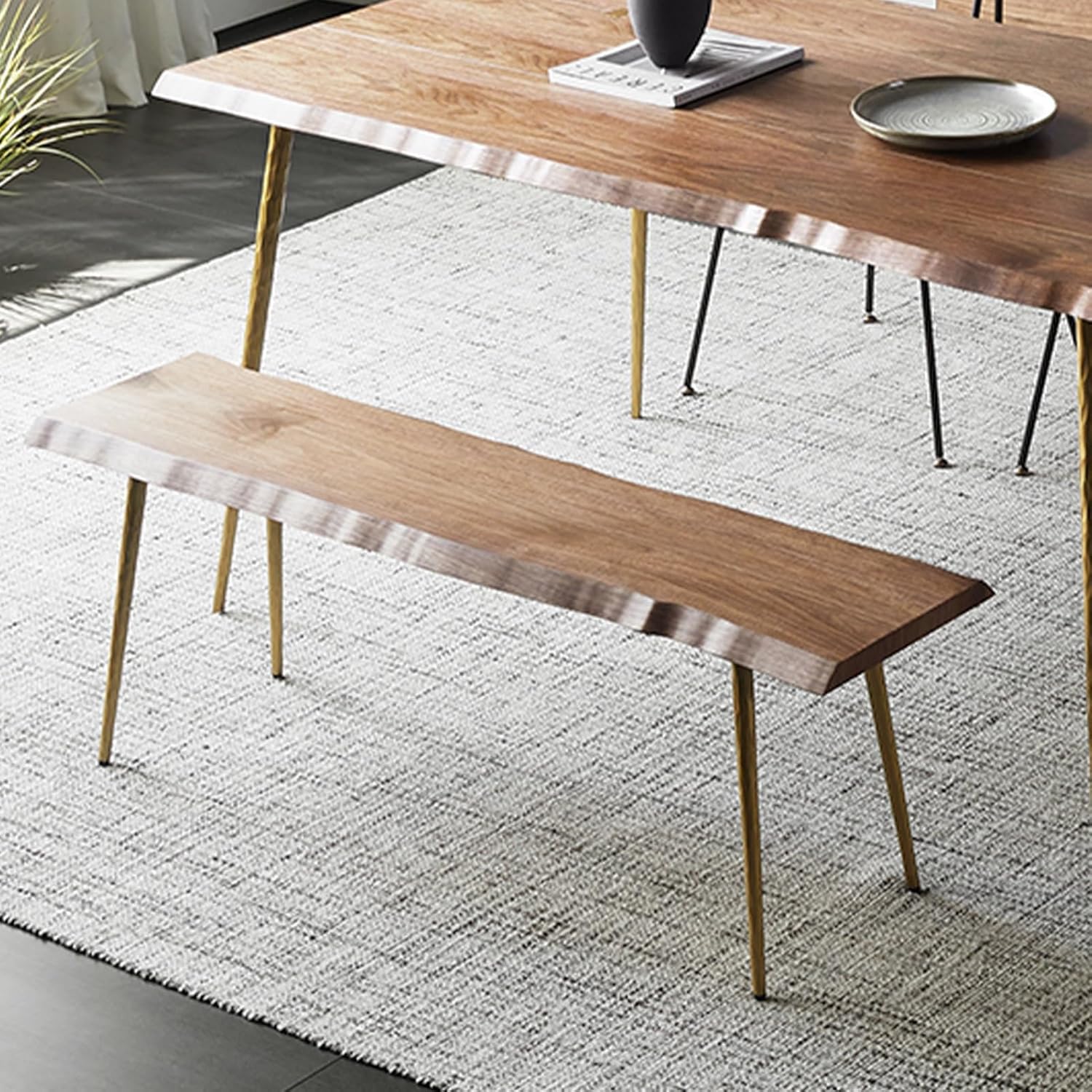 Dining Bench, Wood Bench, Entryway Bench with Metal Legs, Dining Room Bench, Table Benches, Kitchen Bench for Living Room, Hallway, Sturdy and Stable(Black,140cm/55.1in)