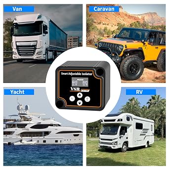 Adjustable Dual Battery Isolator with Voltage Display, 12V 140Amp Voltage Sensitive Relay Smart Battery Isolator, Delay Setting, for Car Truck RV Marine
