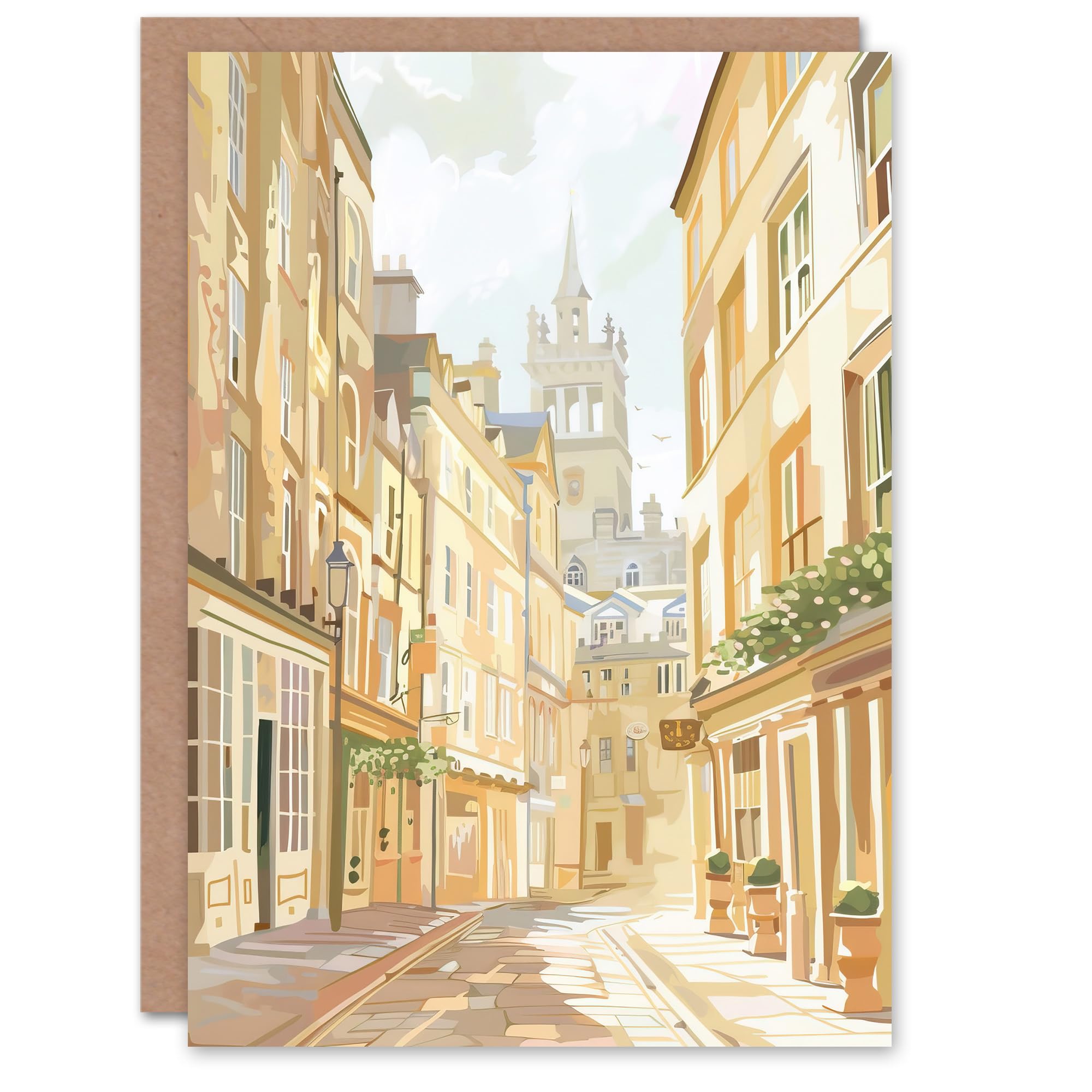 Artery8 Greeting Card Bath England Sunny Day Street View Cityscape Blank For All Him Or Her Art Birthday Card