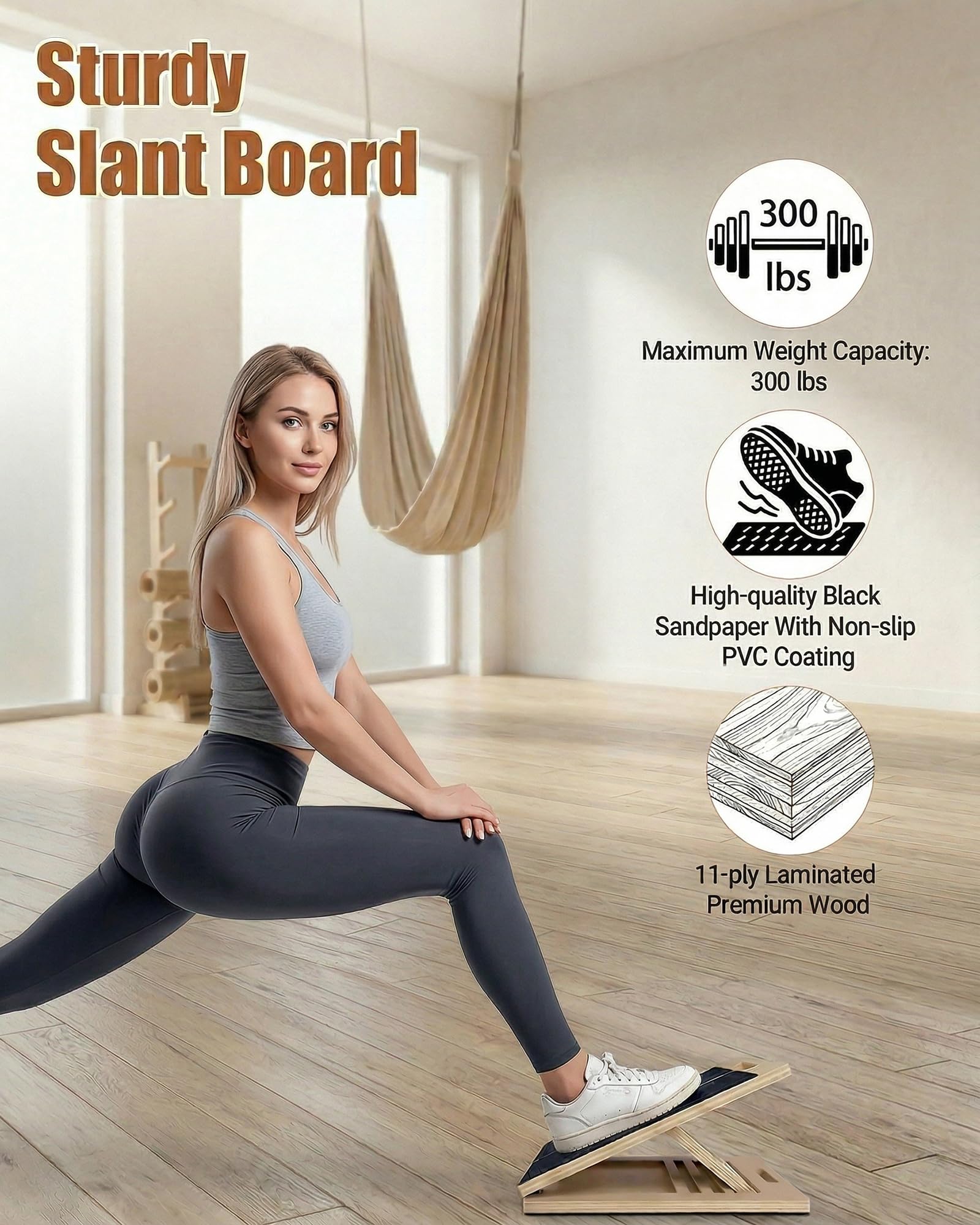 Tavola Inclinata 40×30×4,5 cm, Balance Board Legno Regolabile per Stretching, Squat, Polpacci e Riabilitazione, Stretch and Mobility Board per Uso Domestico, Palestra e All'aperto