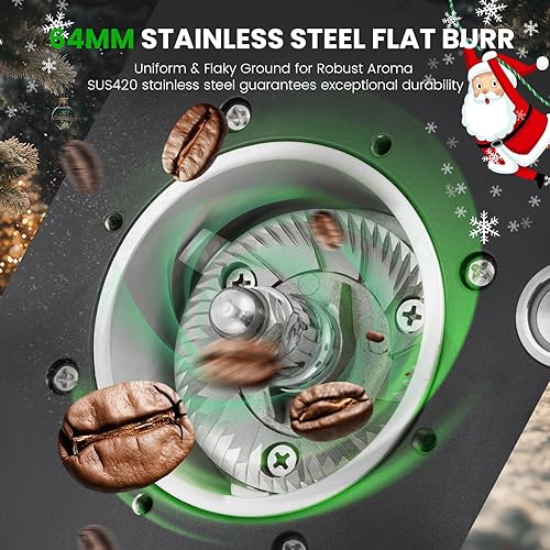 Miniatura 2 de Huanyu Molinillo de café comercial - Control de pantalla táctil, 8 ajustes de molienda, rebaba plana de 2.520 in, modos de dosificación dual para