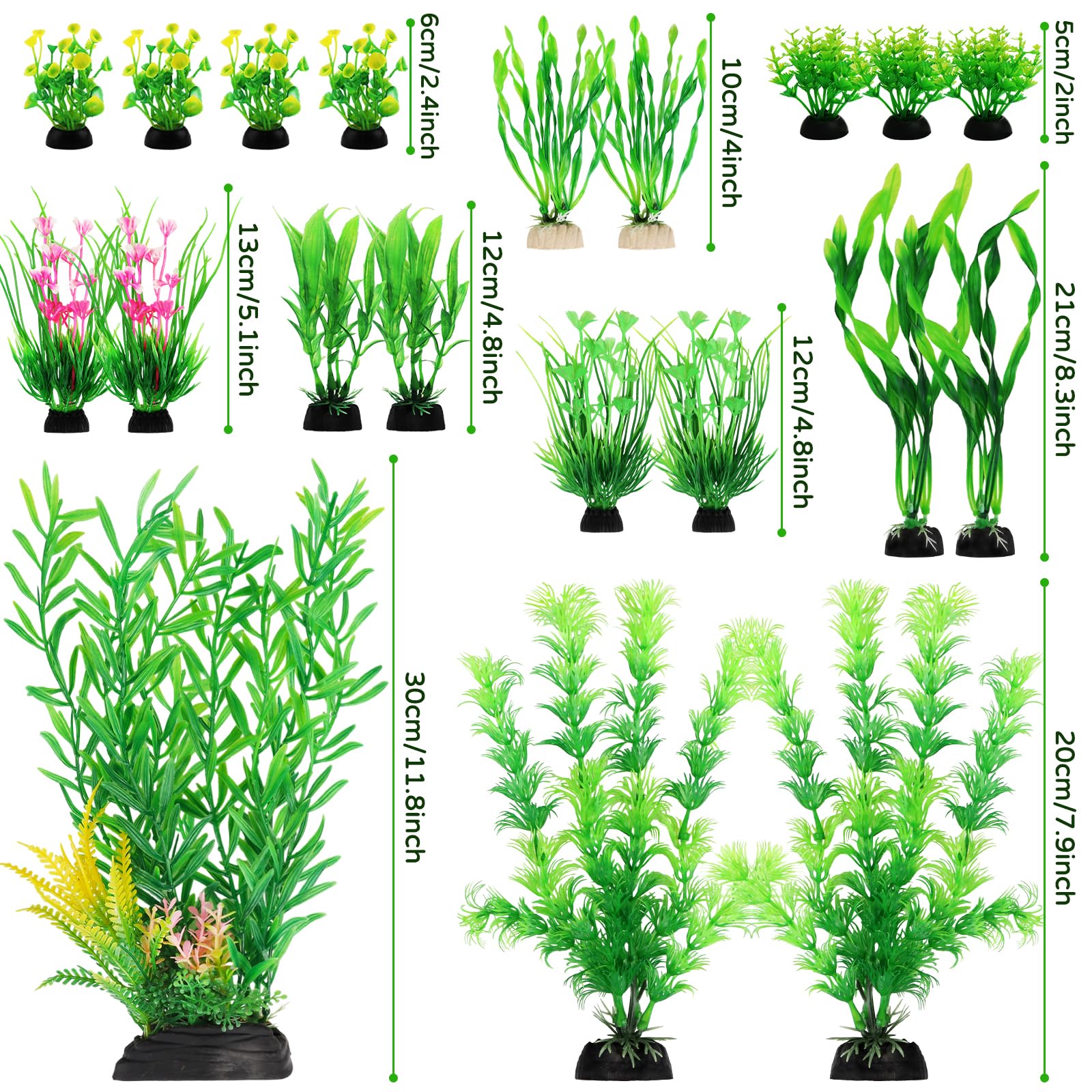 Fish Tank Plants, 20pcs Aquarium Decor Green Plants Artificial Aquarium Decorations Plant, Fish Tank Accessories for Household and Office Aquarium Simulation, Small to Large - image 3