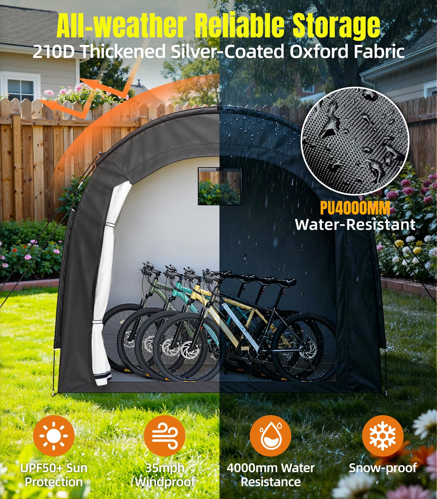 Housolution Tenda Di Stoccaggio per 5 Biciclette con Finestra Ventilata | Copertura Portatile all'Aperto 210D Oxford Spessa PU4000 Impermeabile, Adatta per Biciclette, Tosaerba, Attrezzi da Giardino