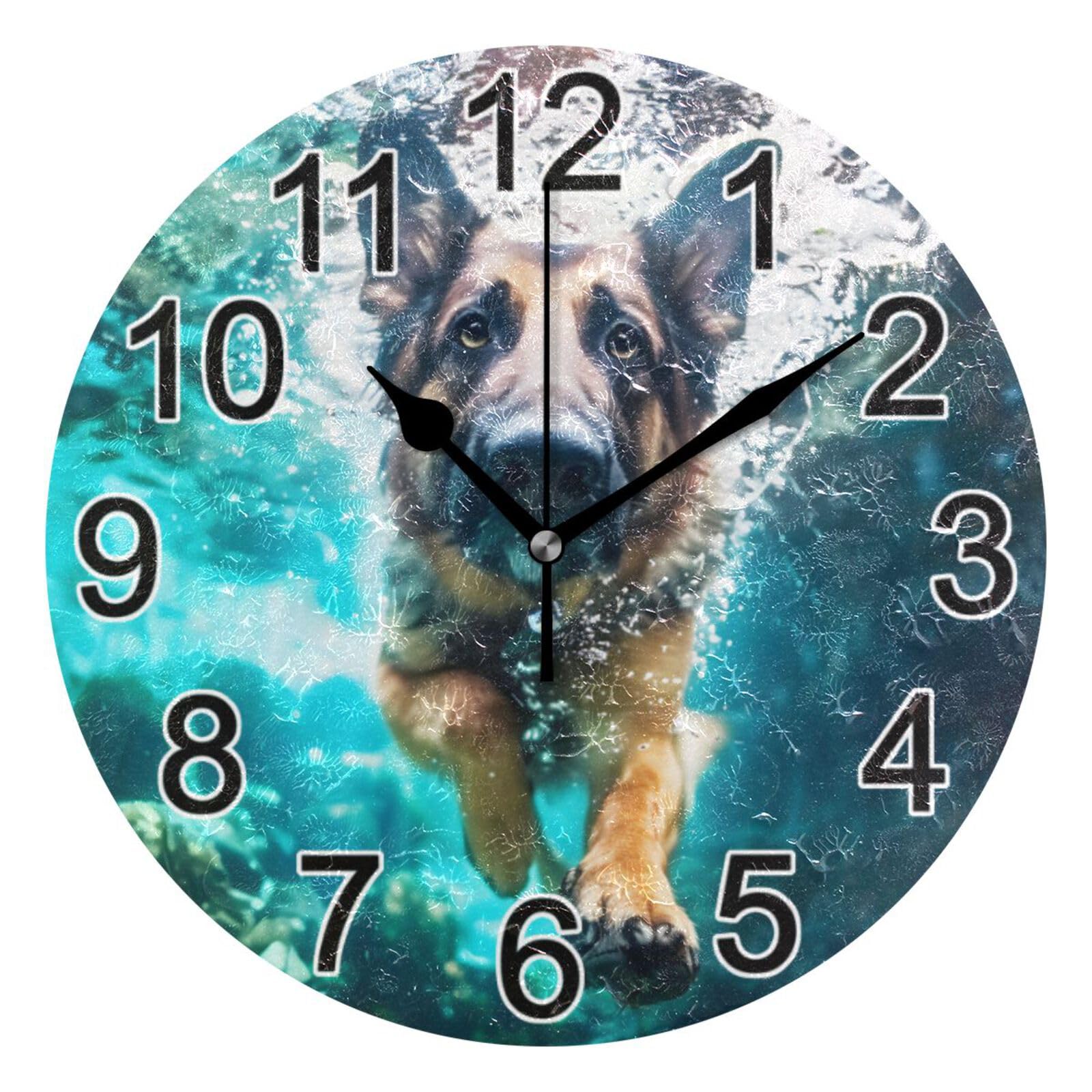 Horloge de salon à piles au motif de berger allemand sous-marin
