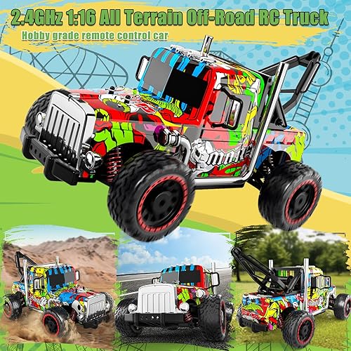Miniatura 6 de Camión a control remoto para niños, juguete de control remoto a escala 116 para niños de 8 a 12, 10 a 14, de alta velocidad, todo terreno, vehículo