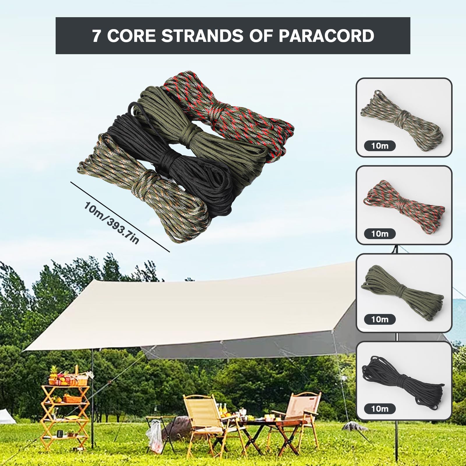 Paracorde 550 4mm – 40m De Corde Nylon Ultra Résistante Pour Camping, Survie, DIY Et Bricolage En Extérieur