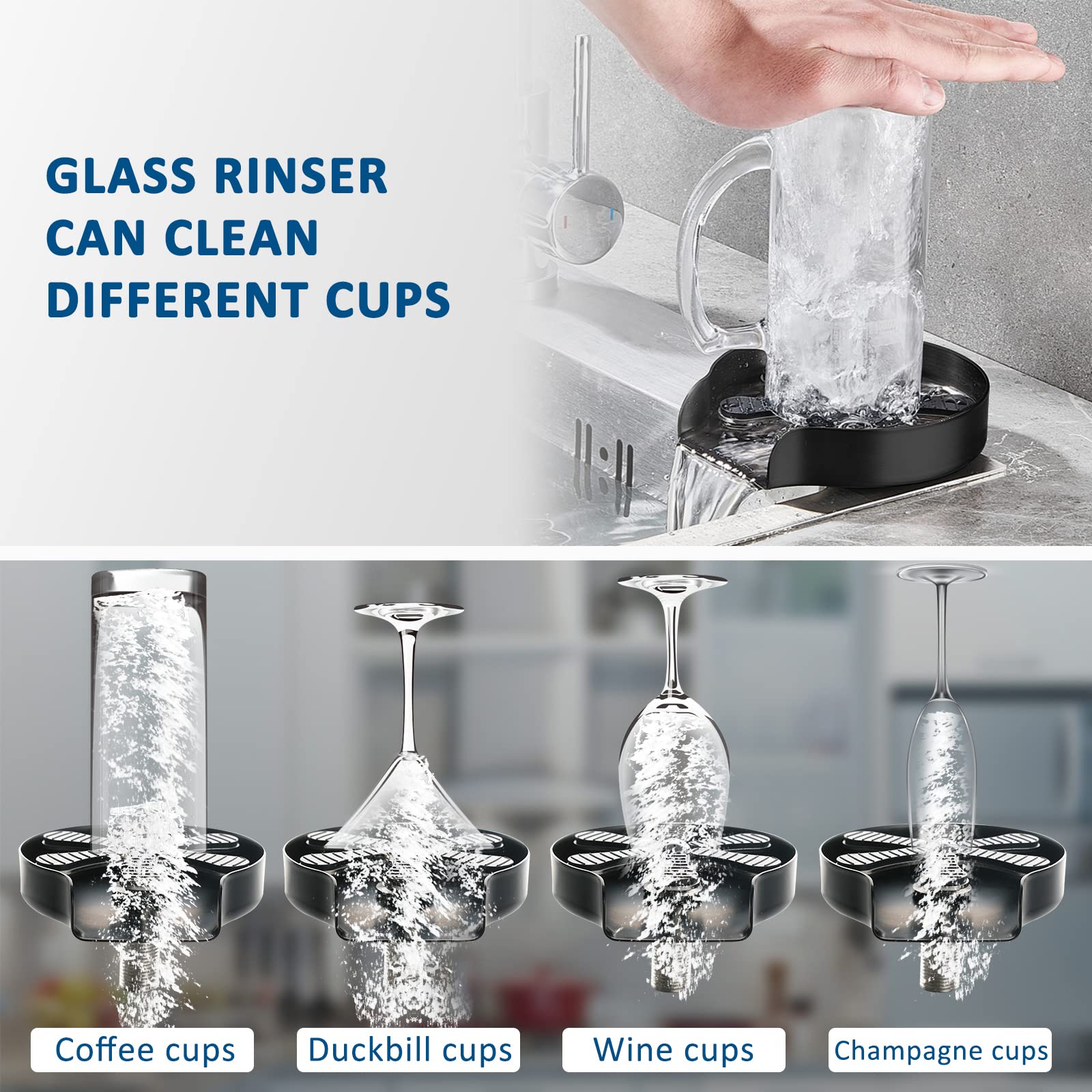 Rince-Verres Automatique Pour Évier | 5 Jets D'Eau | Nettoyage Rapide Tasses Et Bouteilles | Pour Cuisine, Bar, Café