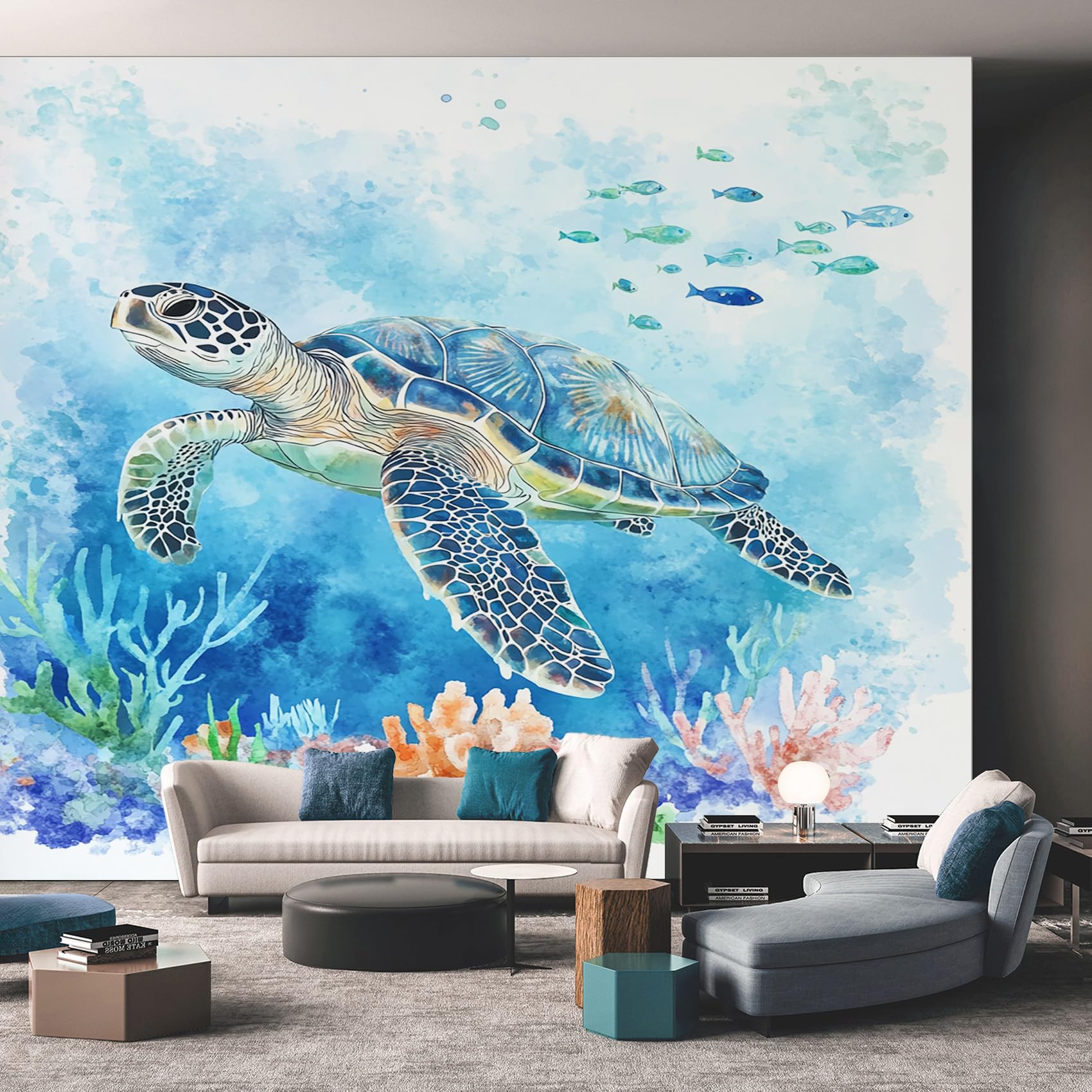 Sea Turtle Wallpaper, Underwater World Wallpaper for Living Room, Bedroom, Non-Woven Decor Wall Paper, Photo Dining Room, Hallway, Lounge, Mural Large 3D Home Decor 450 x 315 cm aoDQE104