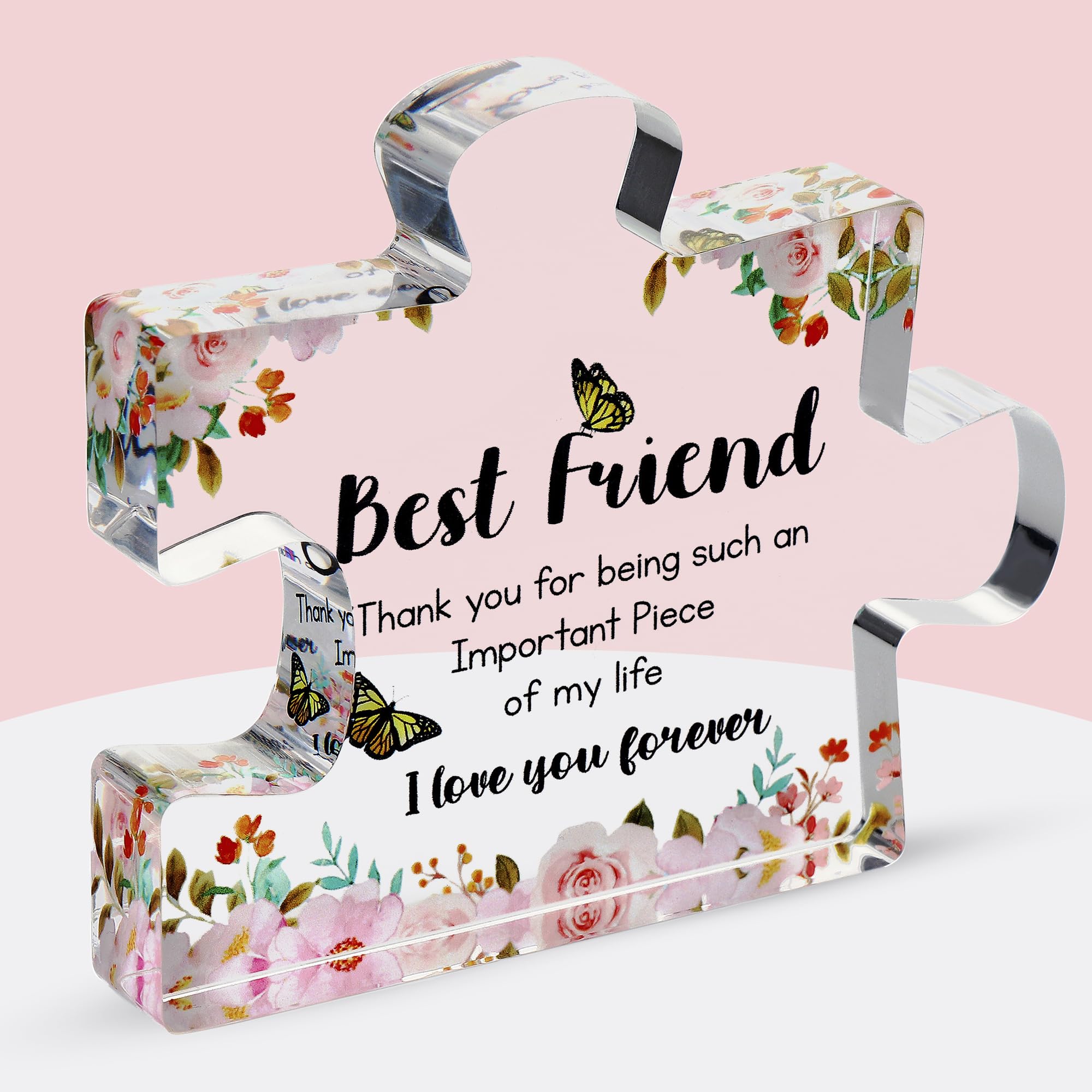 Velenti Women's Best Friend Flower For - Engraved Acrylic Puzzle Piece - Bestie Present With Cute Quote - Friendship Gifts For Birthday, Christmas, Thanksgiving - Adorable Decoration Piece For Home