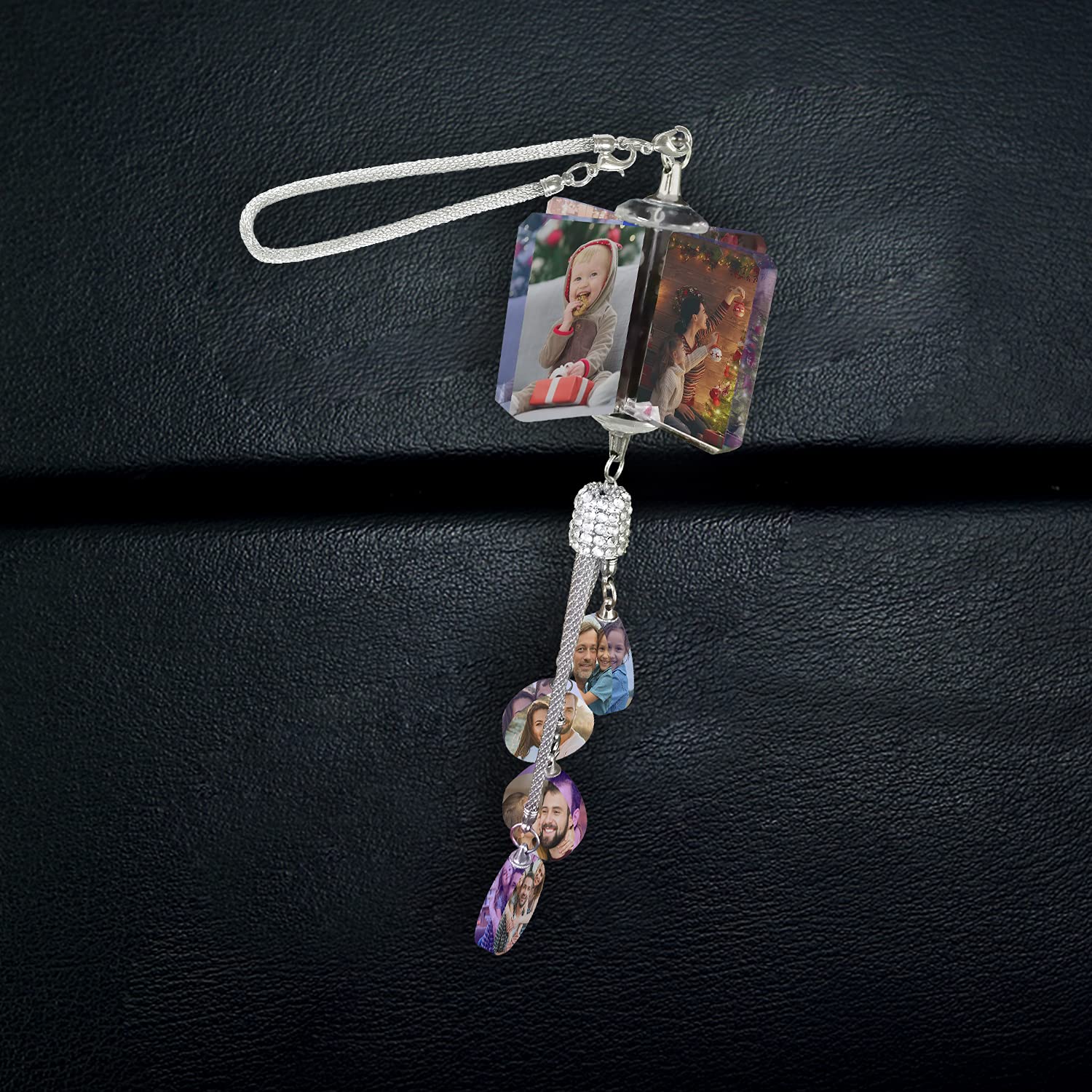 Ciondolo per auto in cristallo personalizzato per interni, foto personalizzata, ciondolo per specchietto retrovisore in cristallo, foto, accessori per la decorazione dell'auto