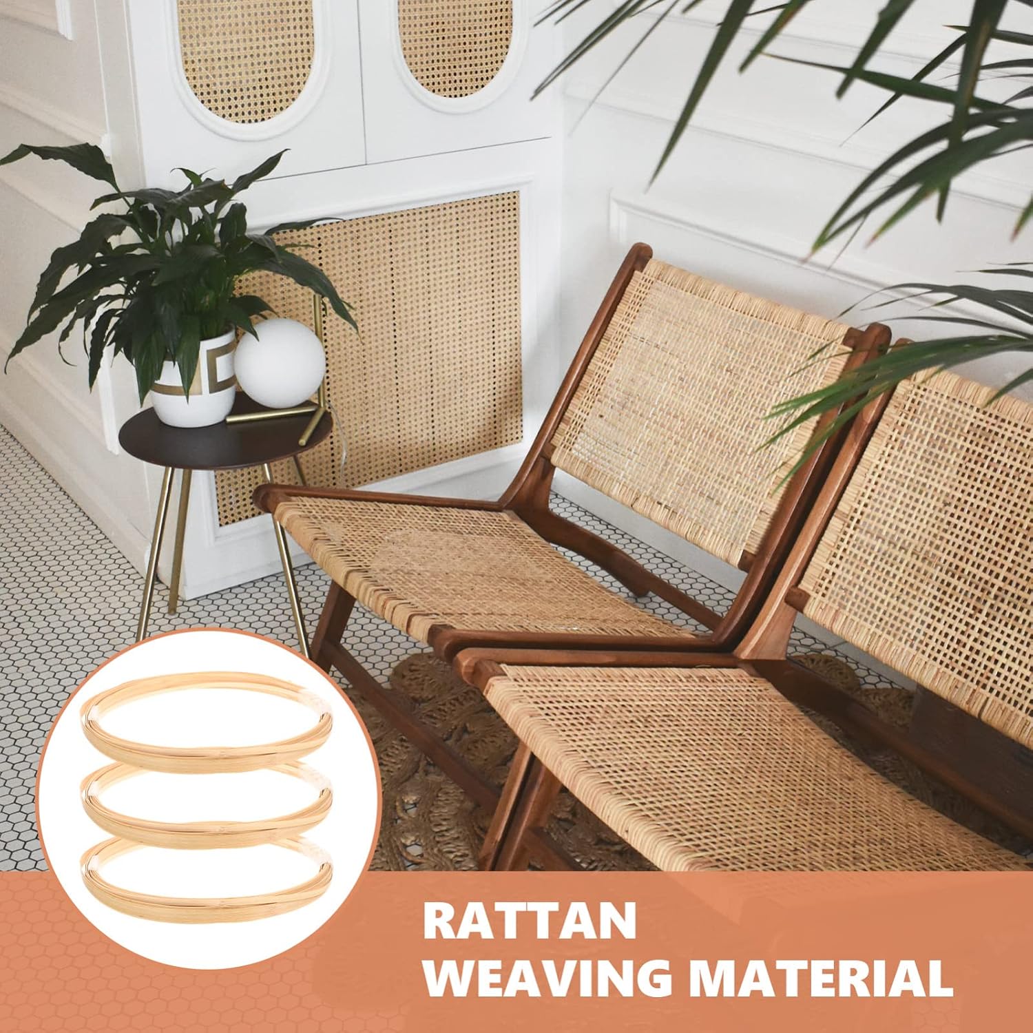 SEWACC Woven Baskets DIY Basket Rattan Material 3 Rolls Flat Reed Coil Weaving Reed for Wicker Weaving Supplies DIY Crafts Furniture Making Supplies Flat Wedding Decor