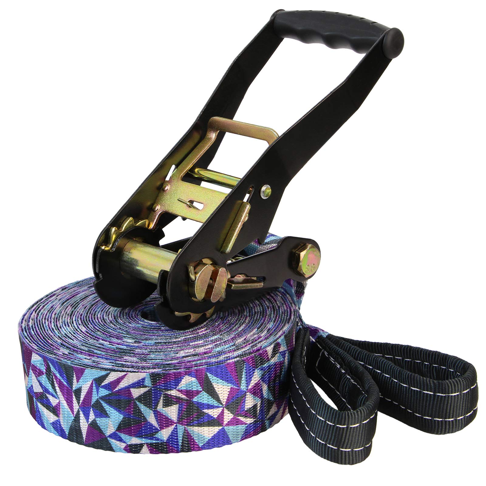 ALPIDEX Slackline Set 15 m + Protections pour Arbre et Protection cliquet, Convient aux Enfants, débutants et avancés
