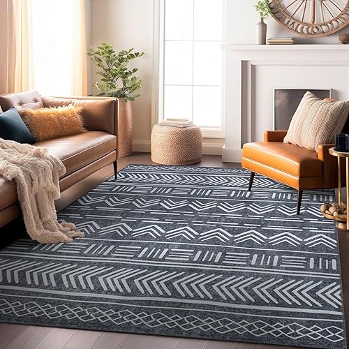 Rugshop Alfombra geométrica contemporánea de tejido plano resistente a las manchas ecológica reciclada lavable a máquina 7 pies 7 x 9 pies 6