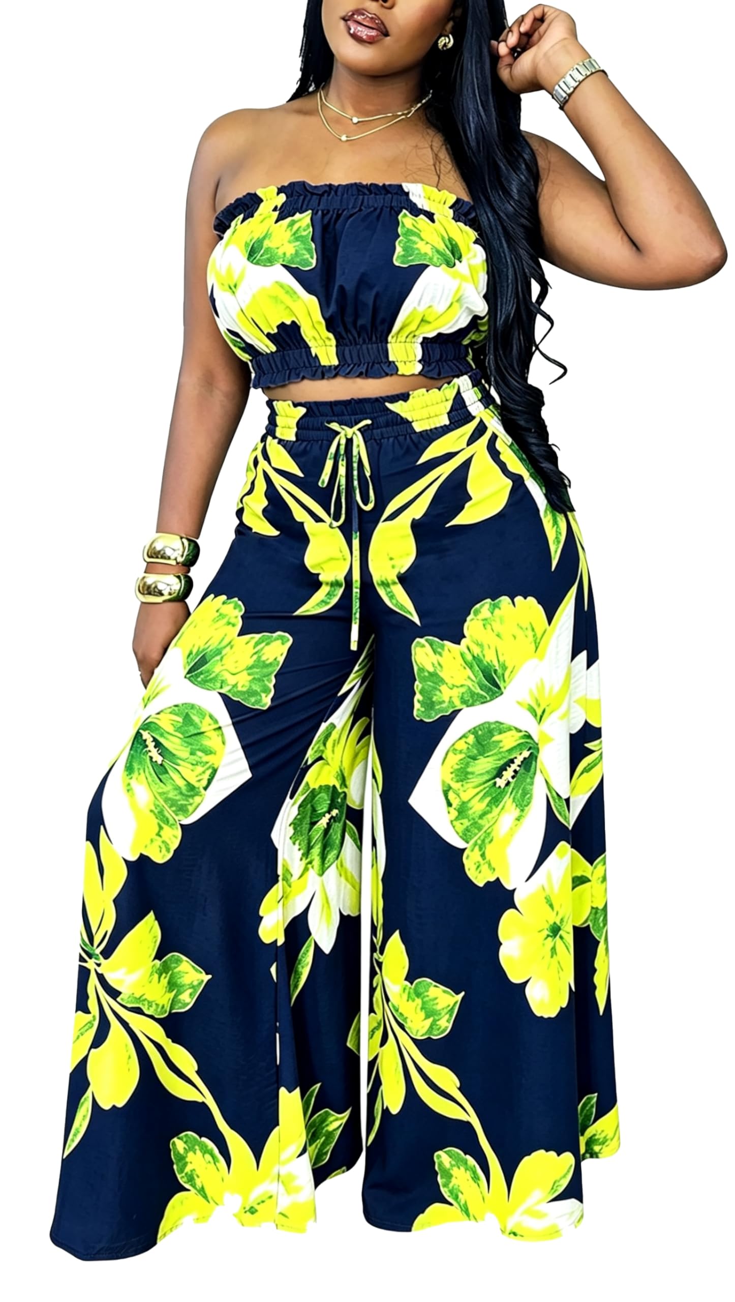 Two Piece Sets for Women Summer Outfits Crop Tops and Wide Leg Pants Sets Sexy Jumpsuits Vacation Outfits with Pockets