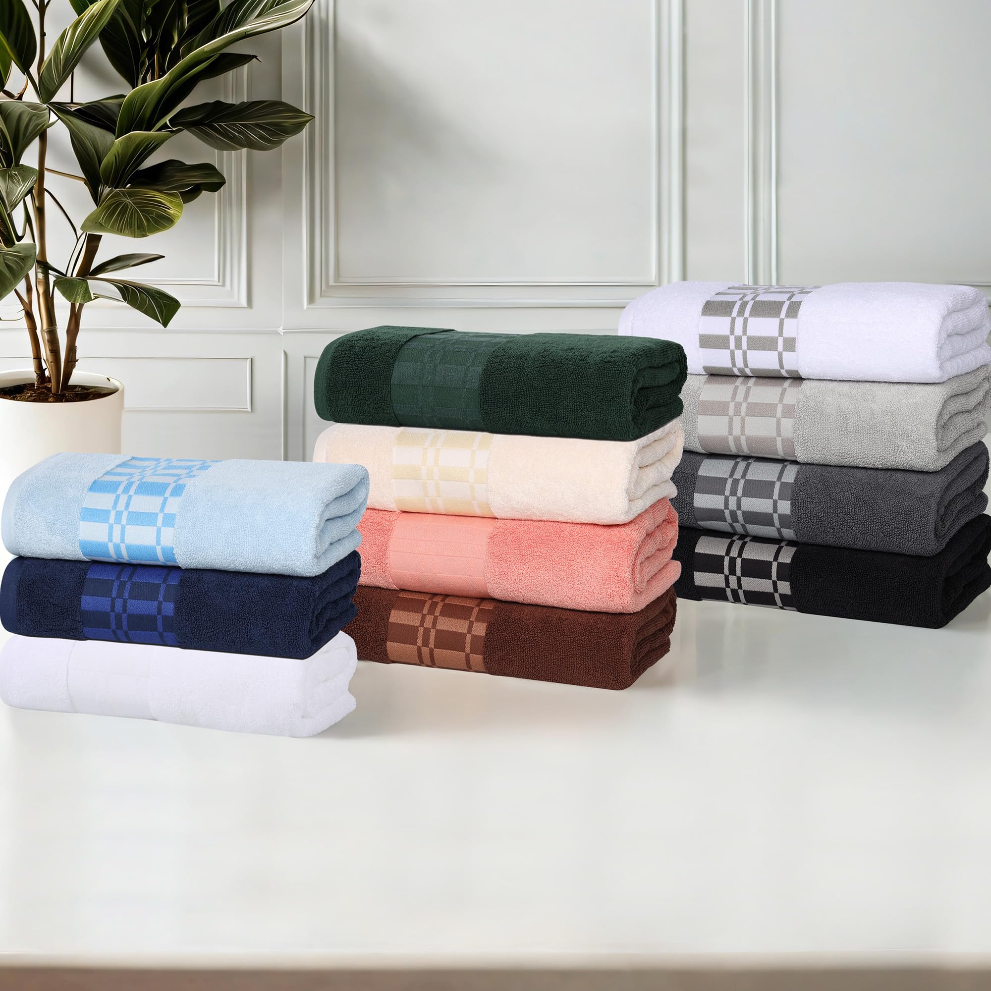 Superior Set di 3 asciugamani in cotone, motivo geometrico, bordo a dobby, asciugamani in peluche ad asciugatura rapida, decorativi per bagno, spa, include 1 bagno, 1 mano, 1 asciugamano da