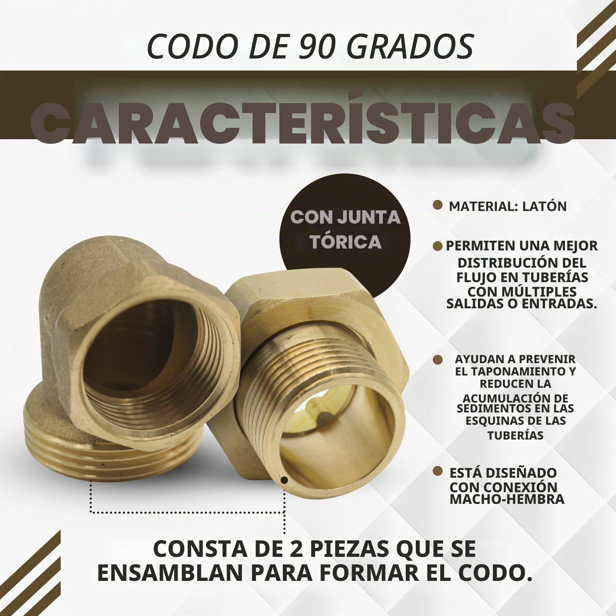 DOJA Barcelona | Racor Codo 90 Grados | 1" | M-H | Pack 3 | Codos 90º con Racor y Junta Tórica | Codo Latón | Anillo de Sellado | Accesorios Tuberia | para Tubo Grifo Jardin, Tuberias Exterior