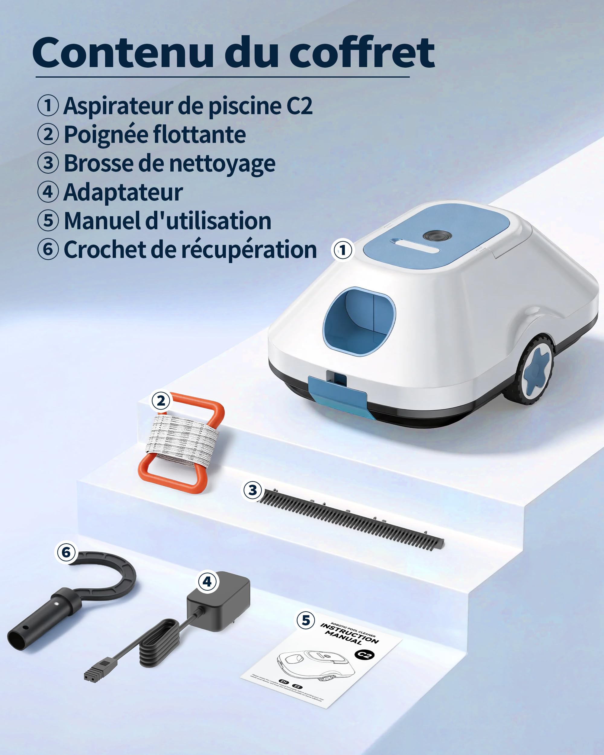2026 Upgrade Robot Piscine,Aspirateur Robot Piscine sans Fil, Robot De Piscine sans Fil, Stationnement Automatique,Autonomie 210-Min pour piscines Hors-Sol Et enterrées, Jusqu'à 200 m²,Bleu
