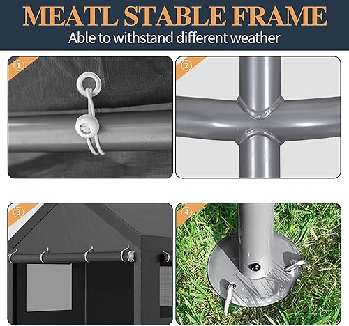 Miniatura 4 de Shintenchi Cochera resistente de 10 x 18.5 pies, garaje portátil con pared lateral extraíble, puertas y ventanas ventiladas, lona para todas las