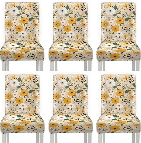 Miniatura 7 de HUGS IDEA Yellow Floral Chair Covers for Dining Room Set of 2 Flowers Kitchen Chair Covers Washable Dining Chairs Slipcovers Cubre Sillas para