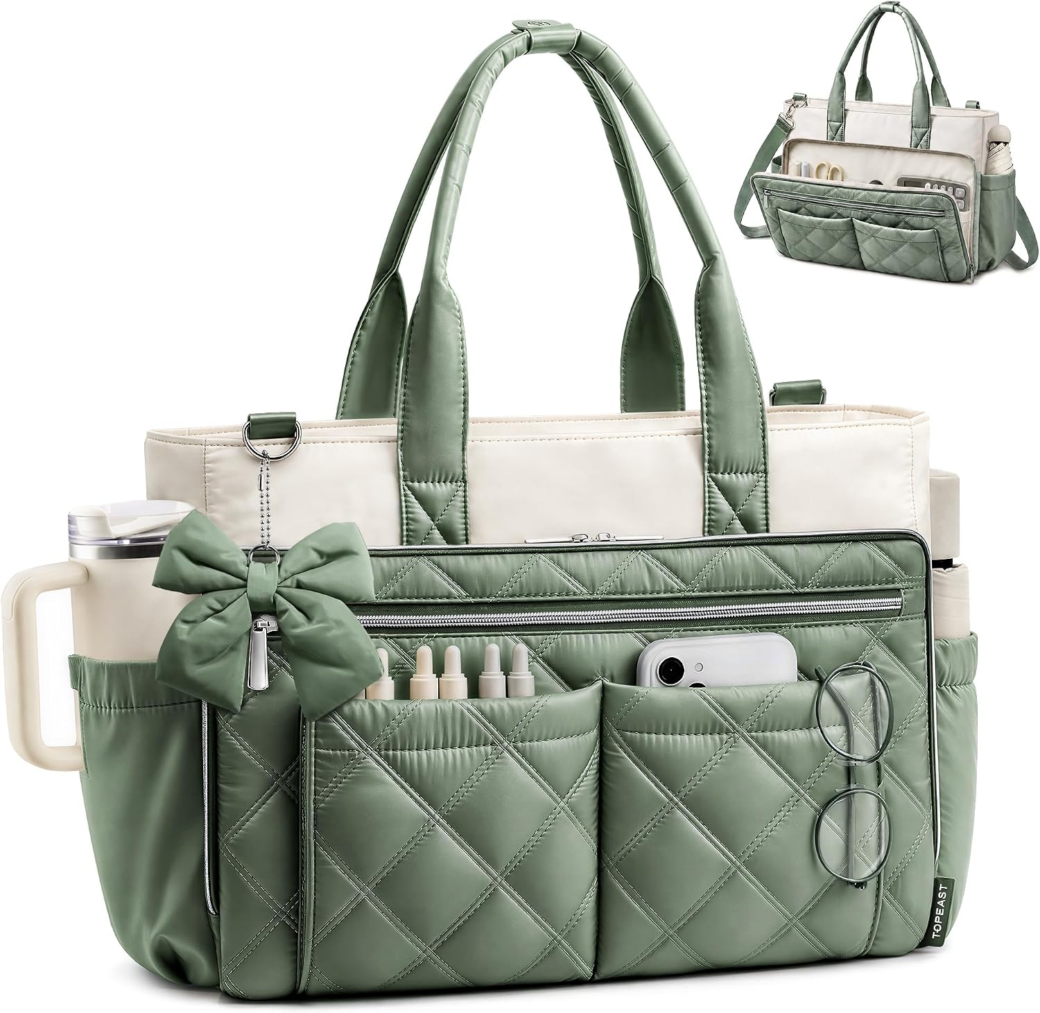 TOPEAST Teacher Tote Bag for Women Lightweight Quilted Laptop Work Travel Handbag