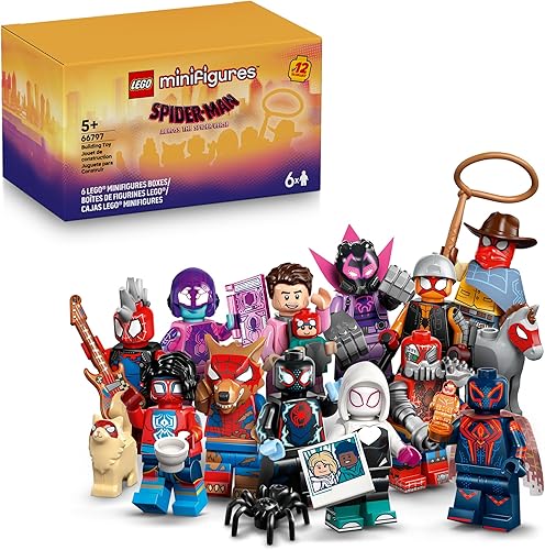 LEGO Minifigures Spider-Man Across The Spider-Verse - Paquete de 6 juguetes de Spider-Man para niños y niñas, a partir de 5 años - Figuras de acción