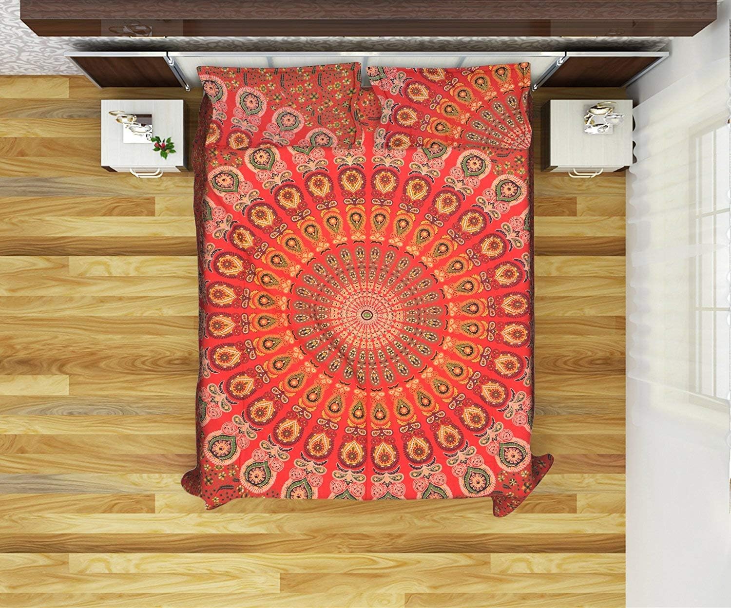 YUVANCRAFTS Indian Mandala Duvet Cover Pure Cotton Queen Size Blanket Quilt Cover Bedspread Bedding Comforter Duvet Cover with 2 Pillow Cover