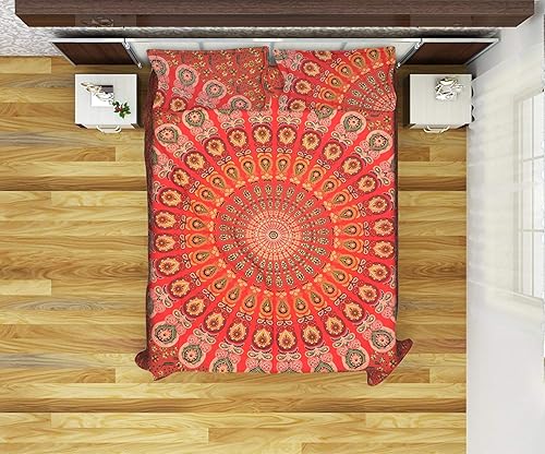 Miniatura 2 de Yuvancrafts Funda de edredón de mandala indio, algodón puro, tamaño Queen, funda de edredón con 2 fundas de almohada