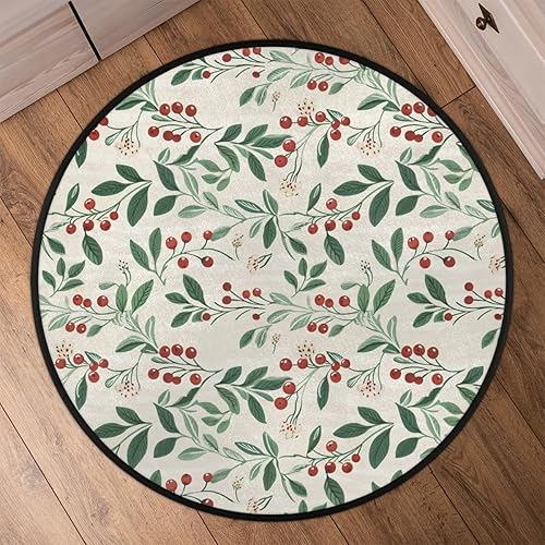 Miniatura 6 de Christmas Winter Holly Leaves Berries (2) Round Area Rug 3ft Machine Washable Circular Rugs for Dining Room Table Bedroom Playroom Throw Rugs for
