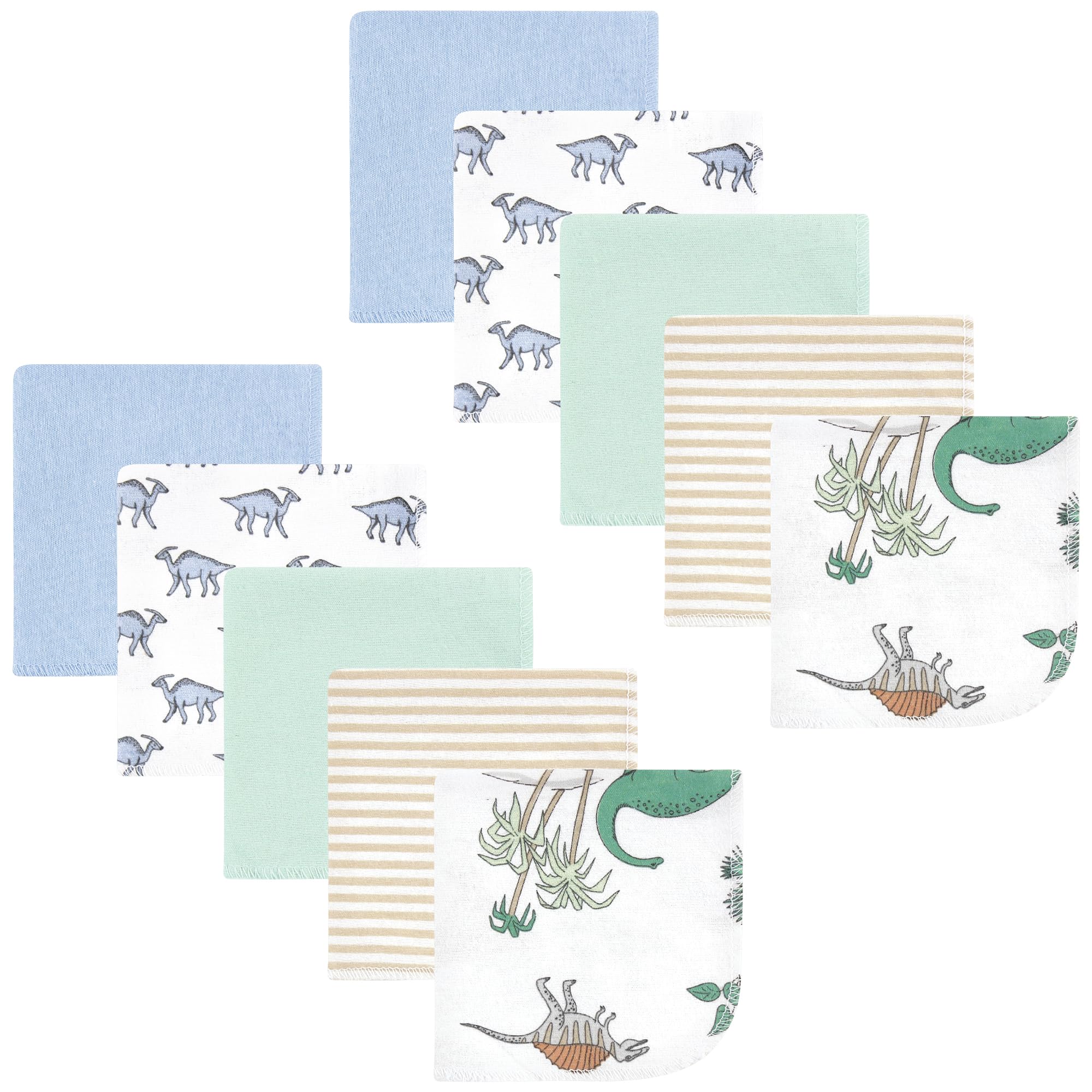 Hudson Baby Unisex Baby Flannel Cotton Poly Washcloths, Boy Dino World 10Pk, One Size