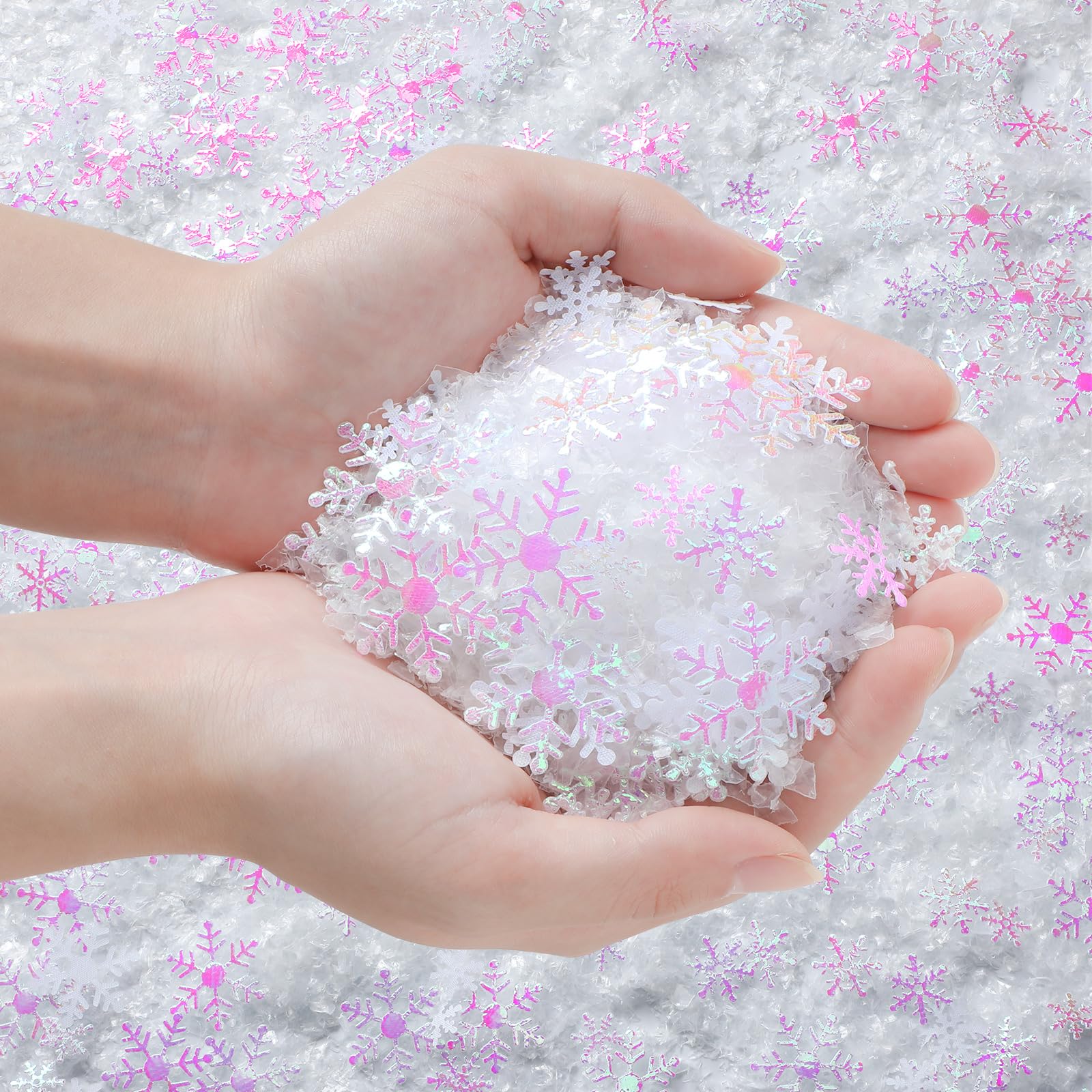 Liliful 12 Packs Fake Snow and Snowflakes Confetti Decorations Set Artificial Flake Winter Twinkles Confetti Snow Party Pack Winter Wedding Decor for Christmas Wedding Birthday Holiday (White)