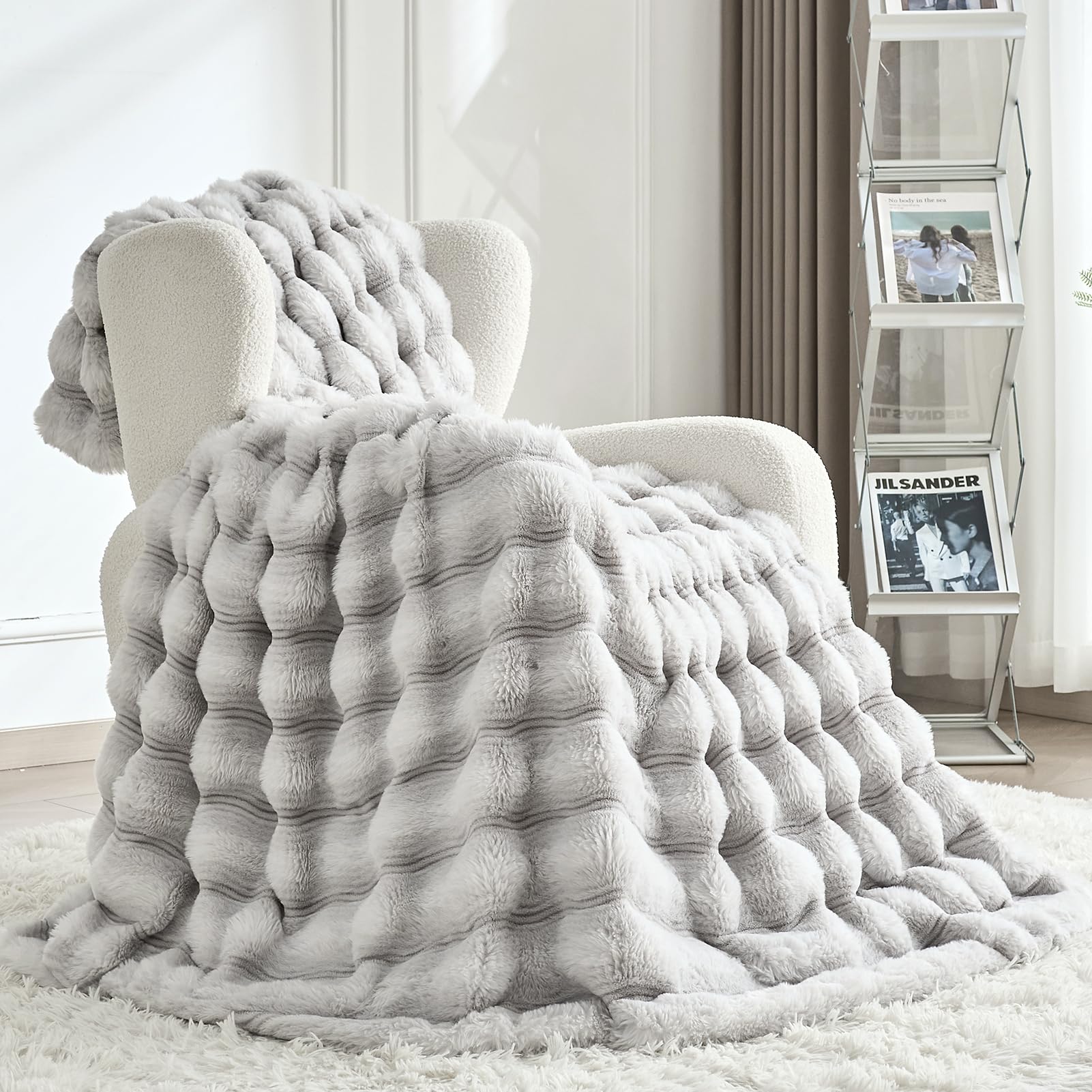 OMERAI Fluffy Rabbit Faux Fur Blankets Bubble Plush Fluffy Throw Blanket — image 1