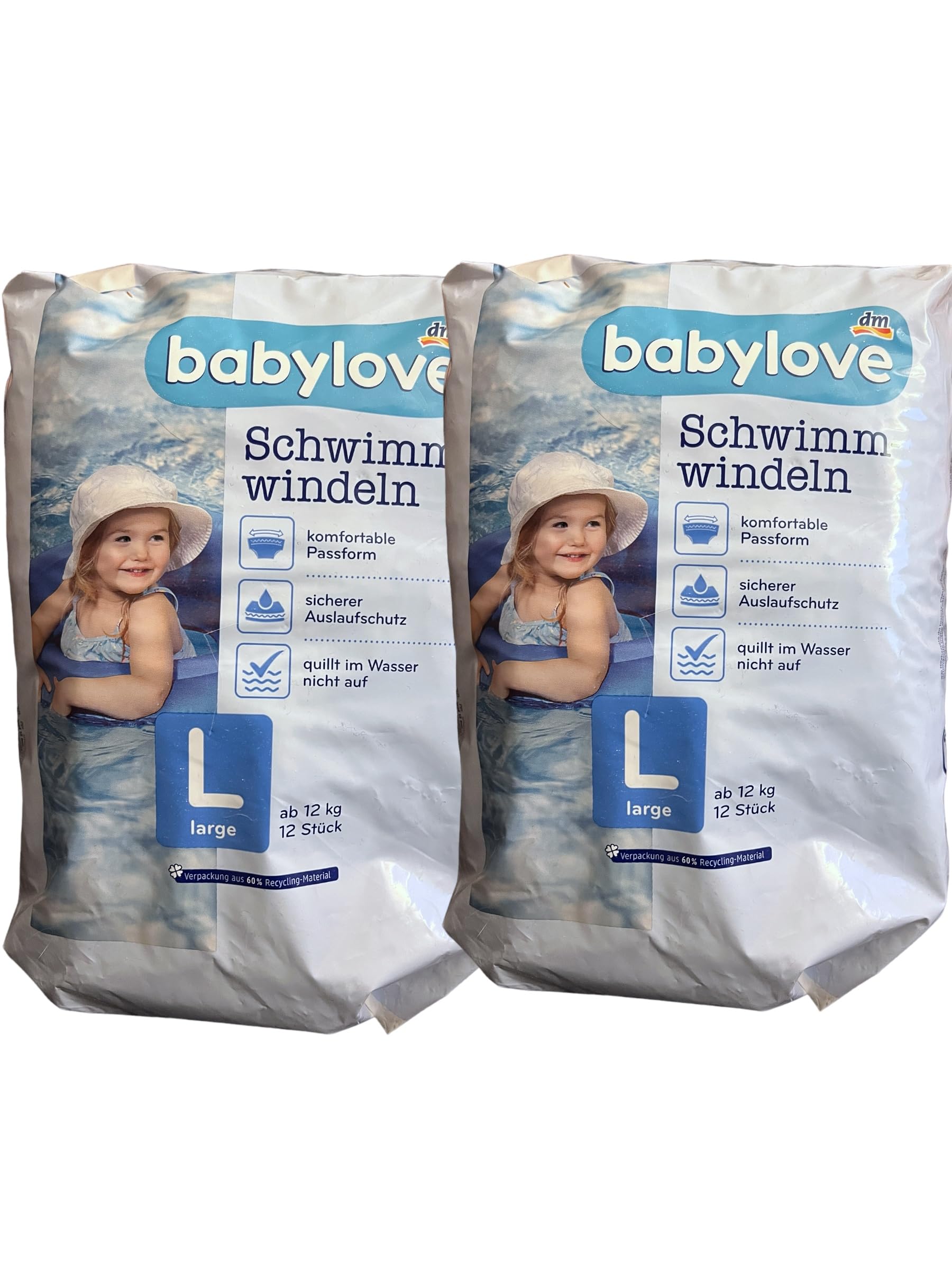 Babylove Schwimmwindeln 24 Stück (2x12Stück), Größe L, ab 12 kg